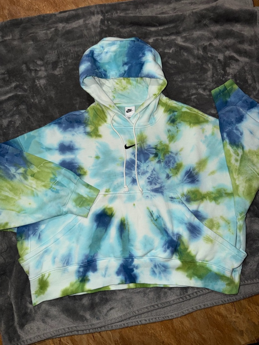 Nike Tie-Dye Hoodie in Light Blue & Lime Green